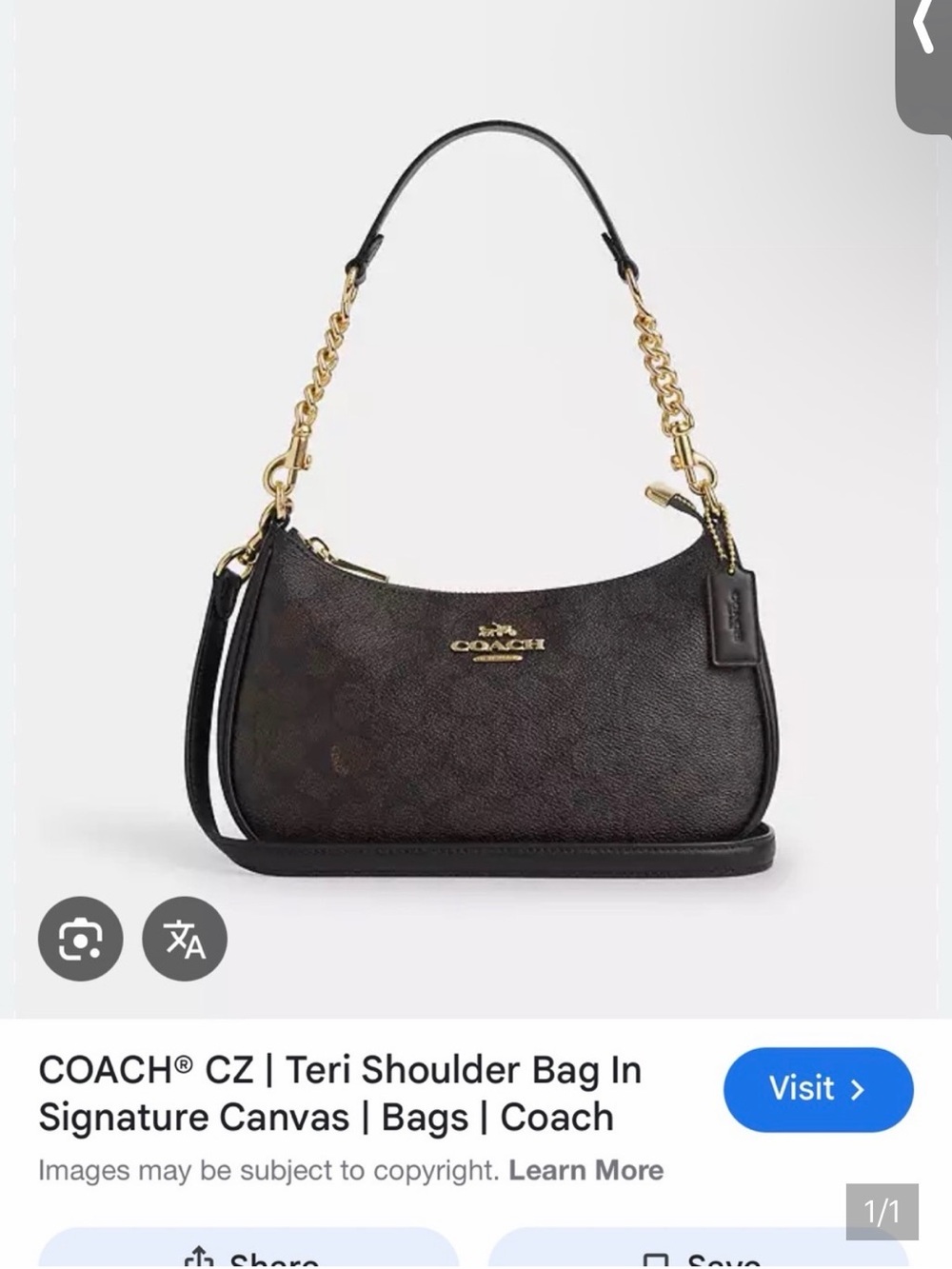 Coach Teri Small Shoulder Bag in Brown and Black with Gold Hardware